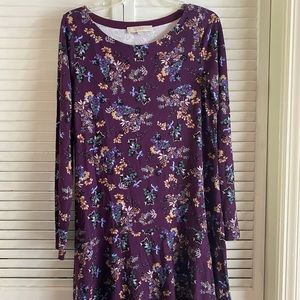 Eggplant long sleeved floral knee length dress